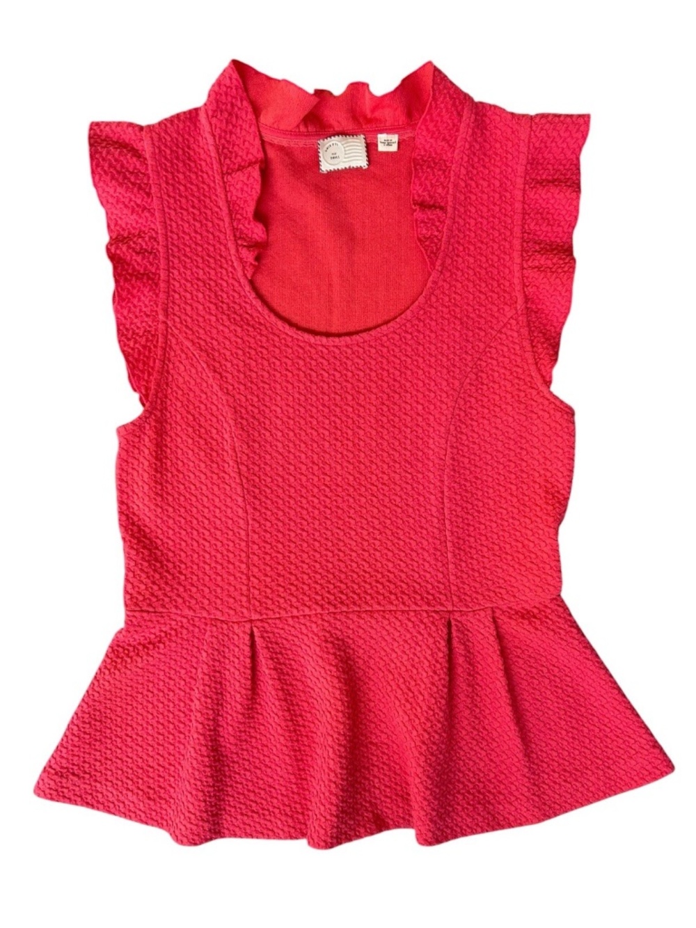 Postmark Anthropologie Coral Textured Ruffle Sleeve Peplum Top Blouse Sz Small